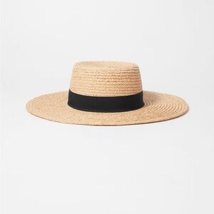 Andotherstories grosgrain Tan Straw Hat with Black Band